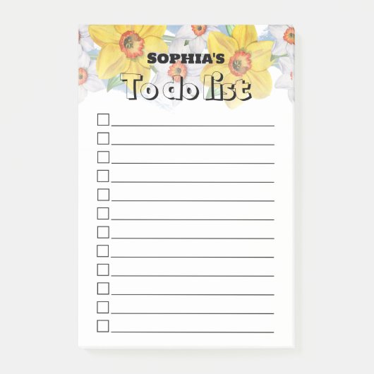 Geel Bloemen Naam checkbox Blank om lijst te doen Post-it® Notes (Voorkant)