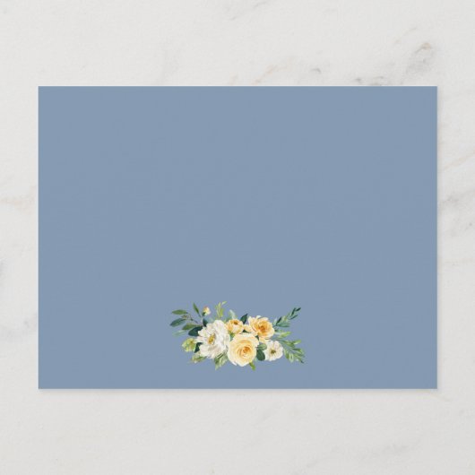Geel Bloemen Stoffig Blauw Bruiloft Inzetstuk Kaar Briefkaart (Achterkant)