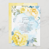 Geel Bloemen Stoffig Blauw Elegant repetitie diner Kaart (Voorkant / Achterkant)