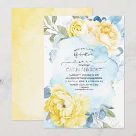 Geel Bloemen Stoffig Blauw Elegant repetitie diner Kaart