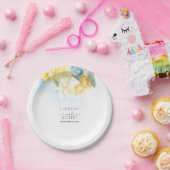 Geel Bloemen Stoffig Blauw Waterverven Bruiloft Papieren Bordje (Feest)