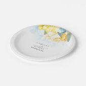 Geel Bloemen Stoffig Blauw Waterverven Bruiloft Papieren Bordje (Gekanteld)