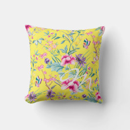 Geel Bloemen & Vlinder Monogram Sierkussen