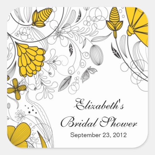 Geel Bloemen Vrijgezellenfeest Favor Sticker (Voorkant)