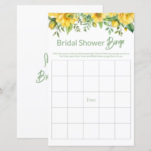 Geel Bloemen Vrijgezellenfeest Game BINGO (Voorkant / Achterkant)