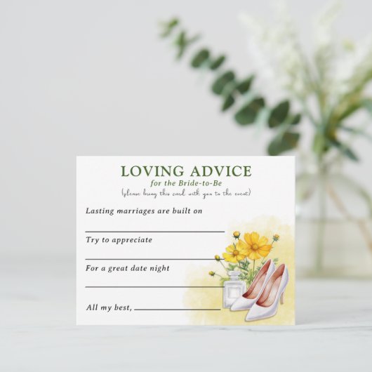 Geel Bloemen Vrijgezellenfeest Liefdevol Advies Informatiekaartje (Staand voorkant)