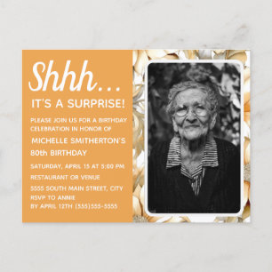 Geel Bloemen Vrouwen 80e Verjaardag Foto Uitnodiging Briefkaart