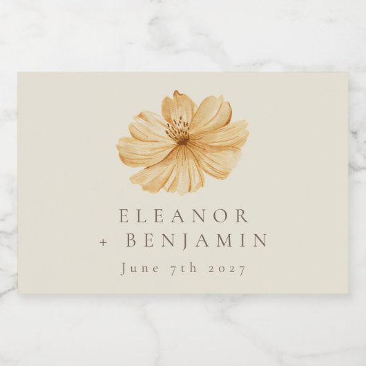 Geel Bloemen Waterverf Boho Bruiloft Custom Mini Sparkling Wijnetiket (Enkel label)