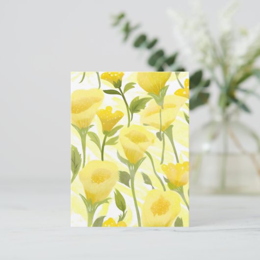 Geel Bloemen Waterverf Schilderij Briefkaart (Staand voorkant)
