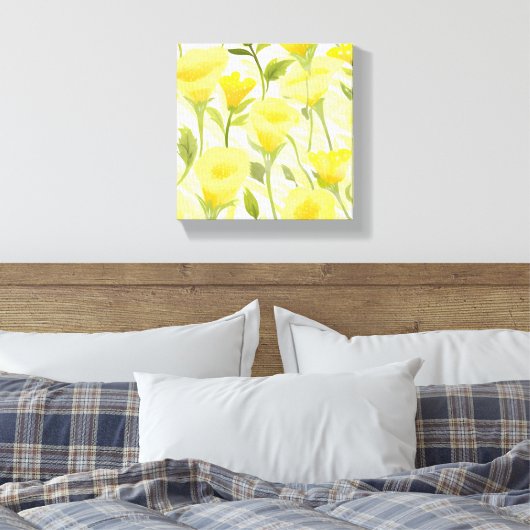 Geel Bloemen Waterverf Schilderij Canvas Afdruk (Insitu (Slaapkamer))