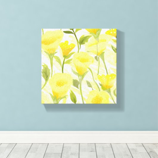 Geel Bloemen Waterverf Schilderij Canvas Afdruk (Insitu (Houten vloer))