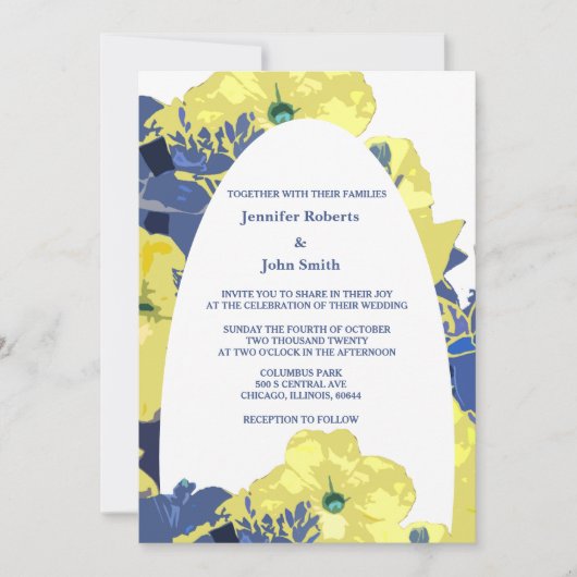Geel Bloemen Wit Blauw Custom Artsy Arch Bruiloft Kaart (Voorkant)