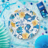 Geel Bloemenblauw Italiaans vrijgezellenfeest Papieren Bordje (Feest)