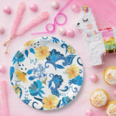 Geel Bloemenblauw Italiaans vrijgezellenfeest Papieren Bordje (Feest)