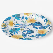 Geel Bloemenblauw Italiaans vrijgezellenfeest Papieren Bordje (Gekanteld)