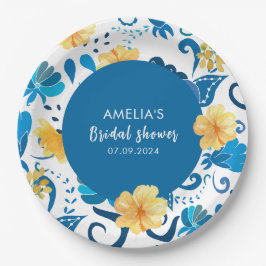 Geel Bloemenblauw Italiaans vrijgezellenfeest Papieren Bordje