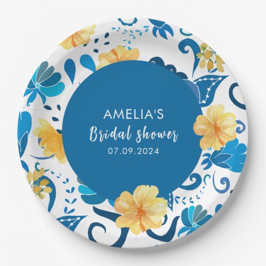 Geel Bloemenblauw Italiaans vrijgezellenfeest Papieren Bordje (Voorkant)