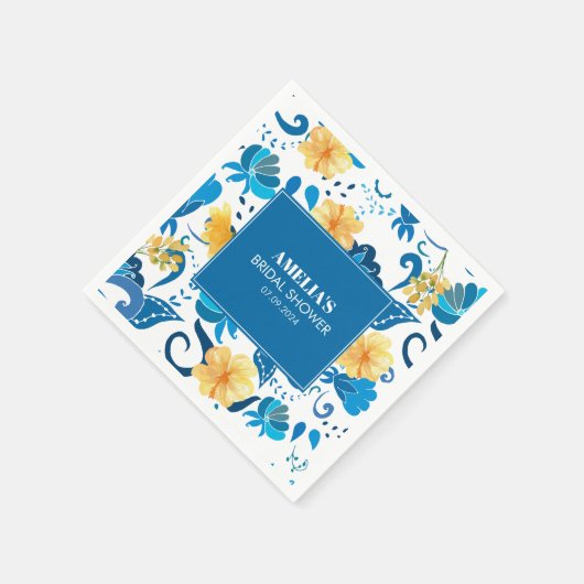 Geel Bloemenblauw Italiaans vrijgezellenfeest Servet (Hoek)