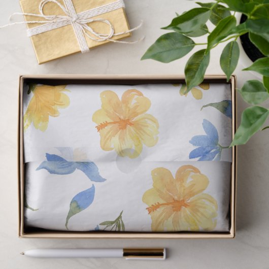 Geel Bloemenblauwe tegels Italiaans decoupage Tissuepapier (Geschenk)