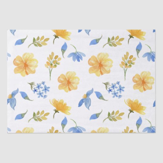 Geel Bloemenblauwe tegels Italiaans decoupage Tissuepapier (Voorkant)