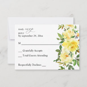 Geel Bloemendesign geen maaltijd RSVP-kaart RSVP Kaartje