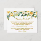 Geel Bloemengoud Bruiloft Details Invoegen Kaart (Voorkant / Achterkant)