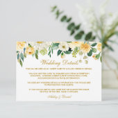 Geel Bloemengoud Bruiloft Details Invoegen Kaart (Staand voorkant)