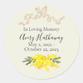 Geel Bloemenlint Begrafenismonument Ronde Sticker (Voorkant)