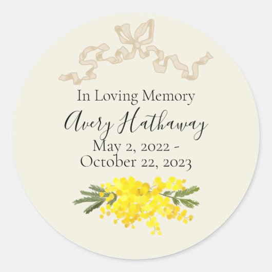 Geel Bloemenlint Begrafenismonument Ronde Sticker (Voorkant)