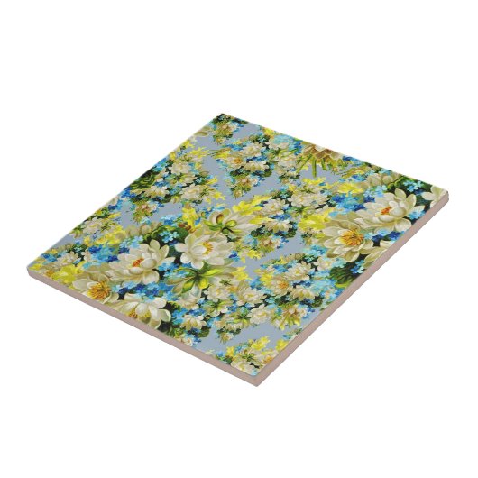  geel bloemetjespatroon tegels tegeltje (Zijkant)