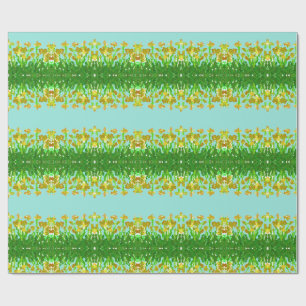 Geel bloemgestreept lichtblauw inpakpapier