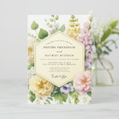 Geel Bloemig Botanisch Romantisch Huwelijk Kaart (Staand voorkant)