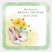 Geel Bloemig Bruidsbad Vierkante Sticker (Voorkant)