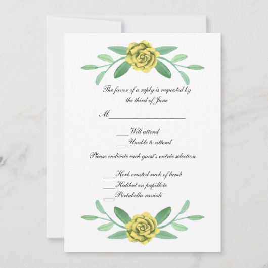 Geel bloemig groen blad Bruiloft Reactie Kaart (Voorkant)