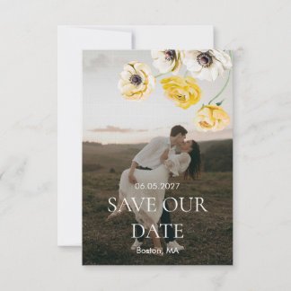 Geel Bloemig Minimalistisch Trouwen Datum Bewaren Save The Date