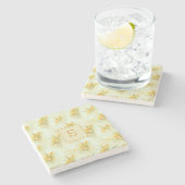 Geel Bloemig Narcis Waterverf Monogram Stenen Onderzetter (Zijkant)