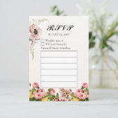 Geel bloemig patroon trouw neutraal ingelijst RSVP (Staand voorkant)
