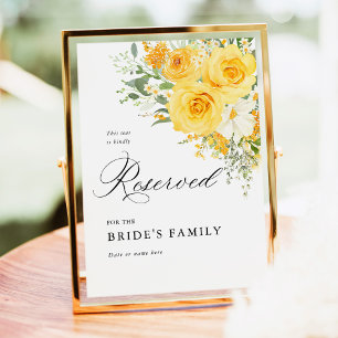 Geel bloemig rozen gereserveerd stoel bord 13x18 c poster