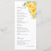 Geel bloemig rozen trouwceremonie programma programmakaart (Achterkant)
