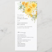 Geel bloemig rozen trouwceremonie programma programmakaart (Voorkant)