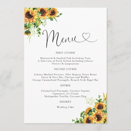 Geel Bloemig Trouwmenu Menu (Voorkant)