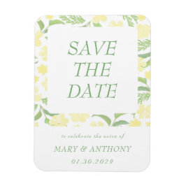 Geel Bloemig Watercolor Save the Date Magneet