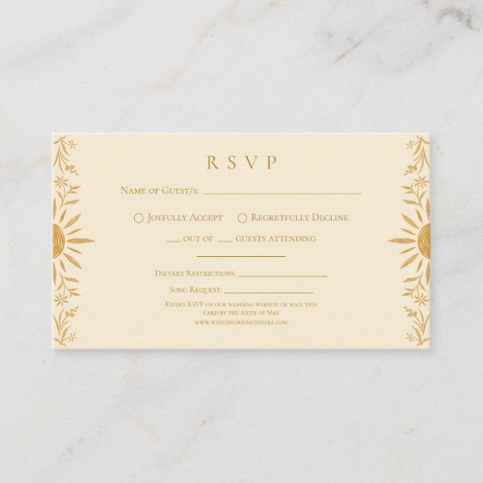 Geel bloemig zonneschijn bruiloft RSVP kaart (Voorkant)