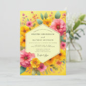 Geel Bloemige Bruiloft met Gril Kaart (Staand voorkant)