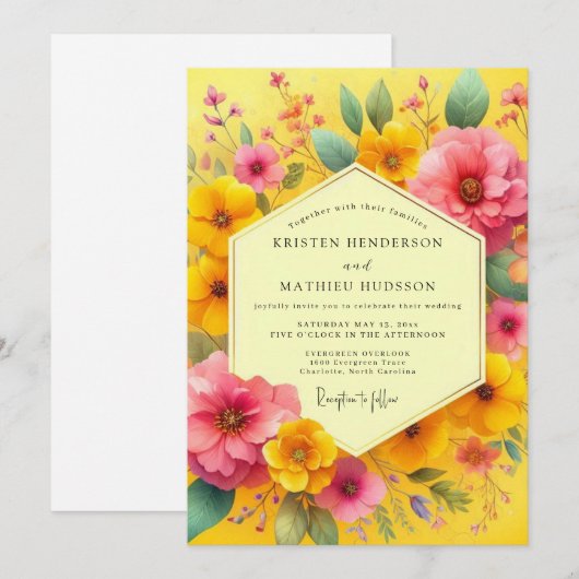 Geel Bloemige Bruiloft met Gril Kaart (Voorkant / Achterkant)