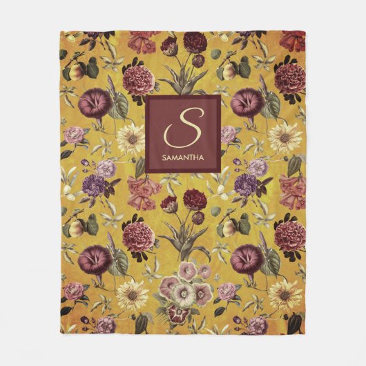  geel bloemmonogram fleece deken (Voorkant)