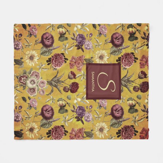  geel bloemmonogram fleece deken (Voorkant (Horizontaal))