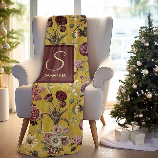  geel bloemmonogram fleece deken