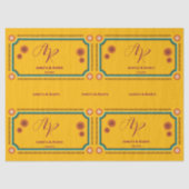 Geel Bloemmonogram Initialen Indiase bruiloft Tissuepapier (Voorkant)