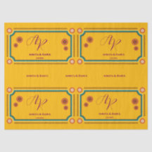 Geel Bloemmonogram Initialen Indiase bruiloft